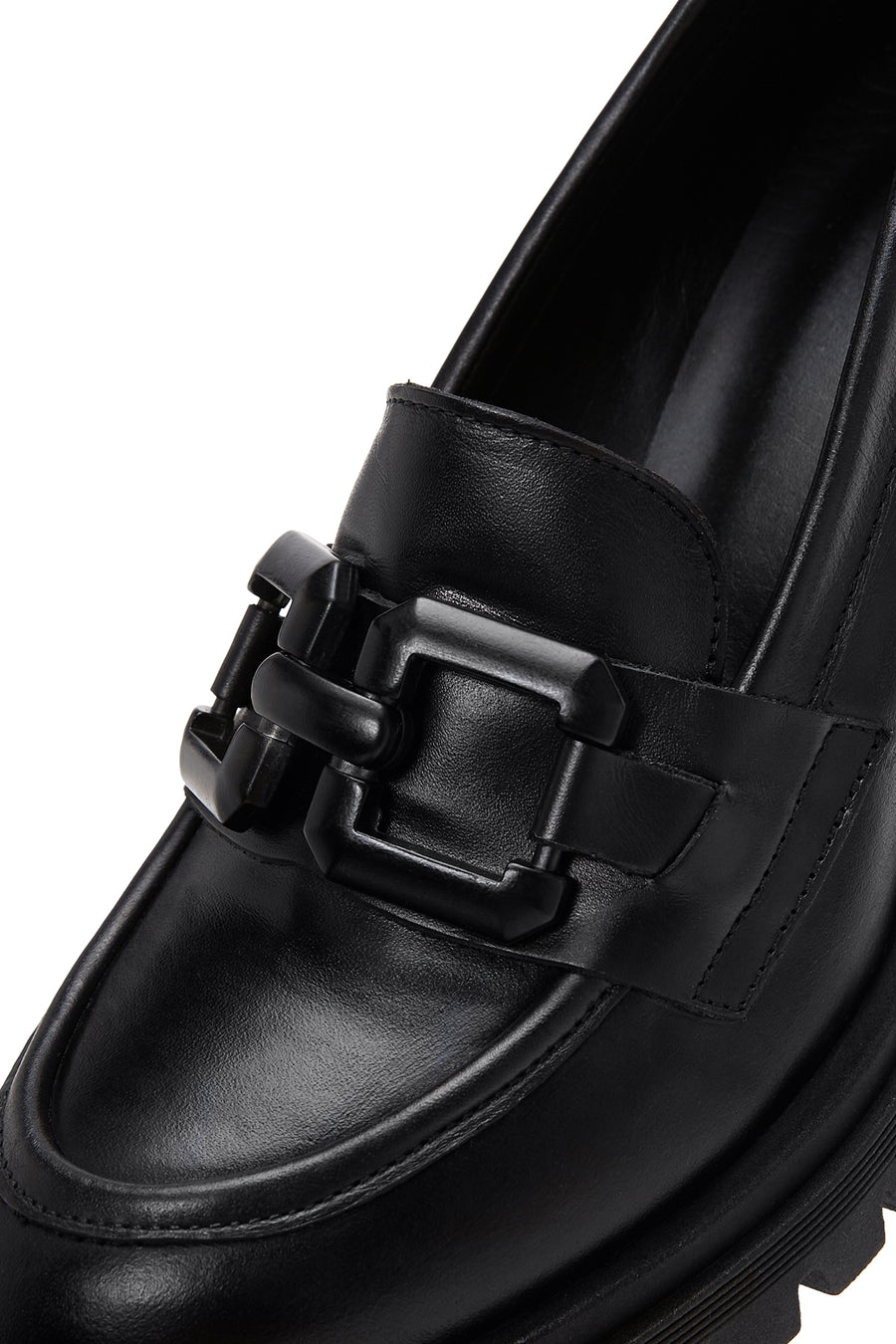 Women's Black Leather Heeled Loafer