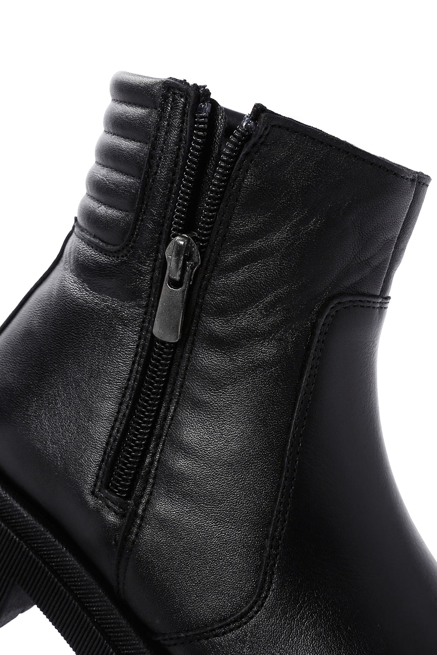 Women's Black Leather Zippered Casual Boots