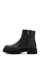Women's Black Leather Zippered Casual Boots | Derimod