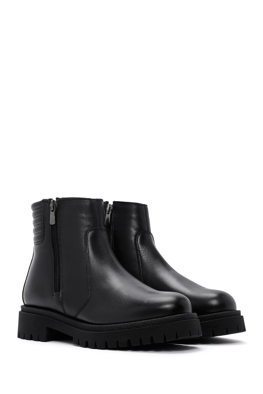 Women's Black Leather Zippered Casual Boots