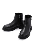 Women's Black Leather Zippered Casual Boots | Derimod