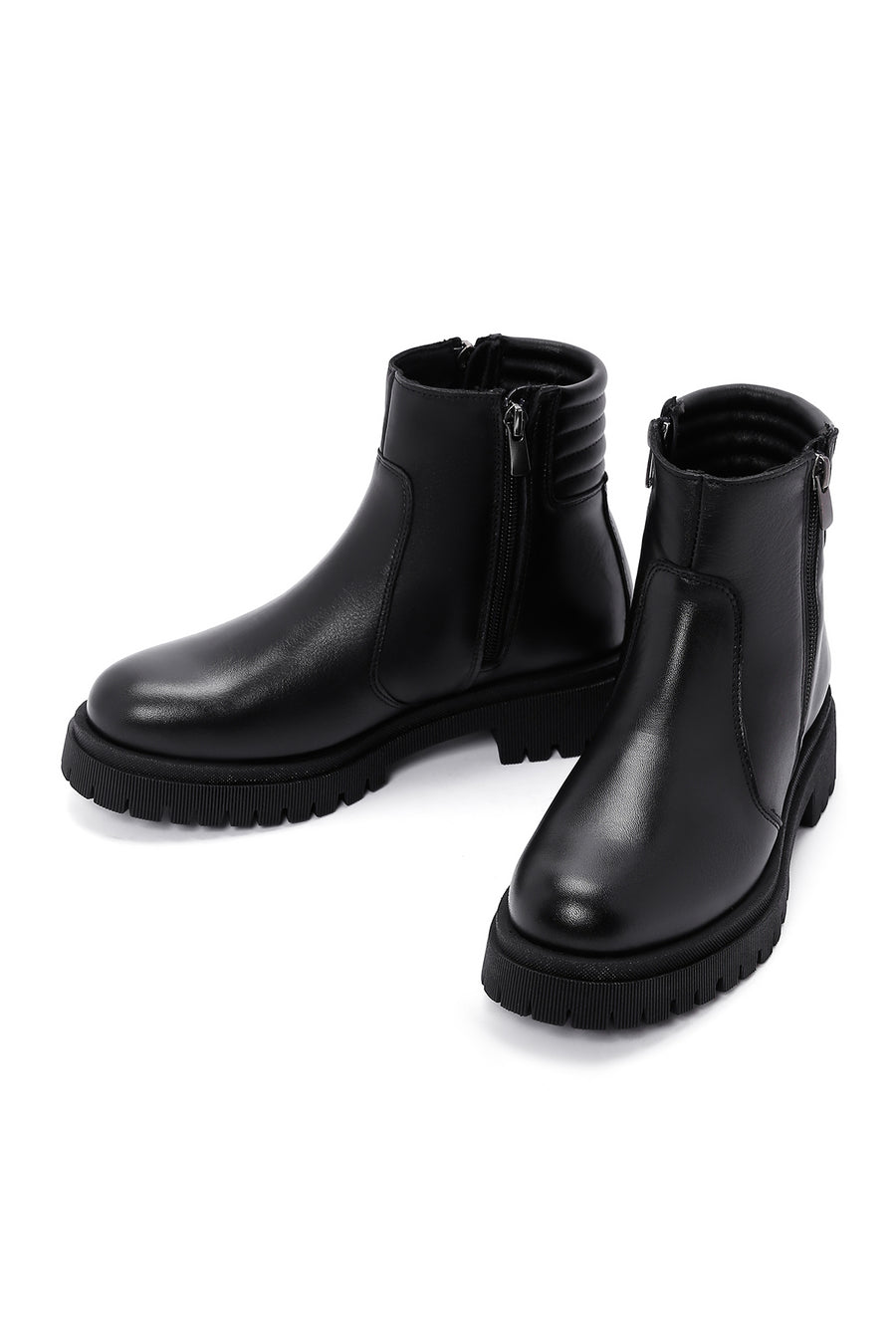 Women's Black Leather Zippered Casual Boots
