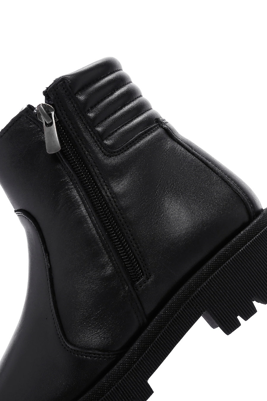 Women's Black Leather Zippered Casual Boots