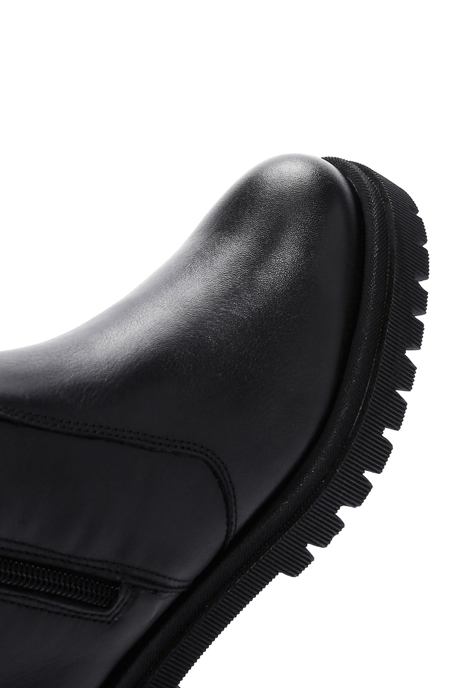 Women's Black Leather Zippered Casual Boots
