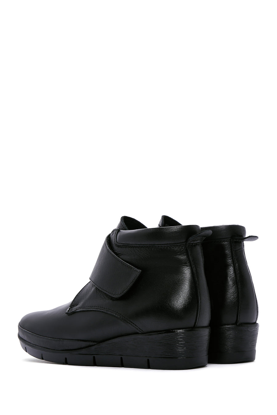 Women's Black Leather Wedge Heeled Boots