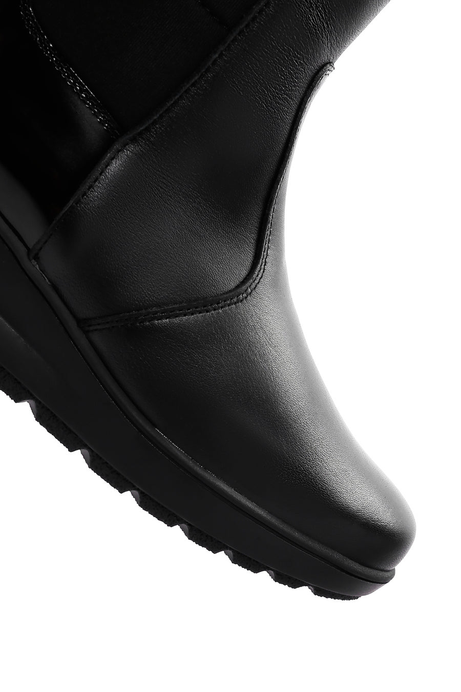 Women's Black Zippered Wedge Heeled Casual Leather Boots