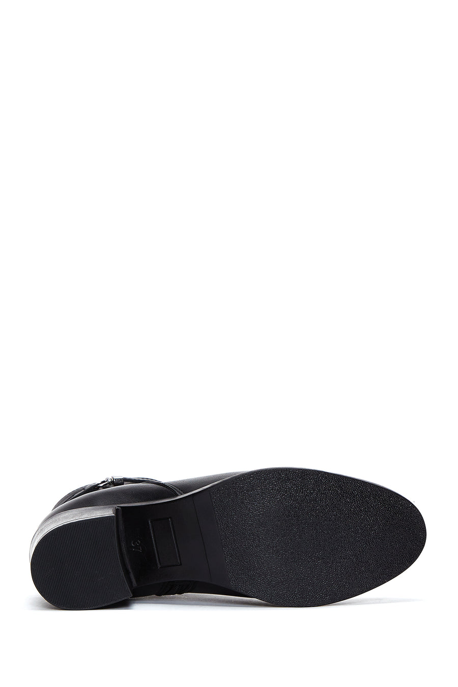 Women's Black Leather Buckle Heeled Boots