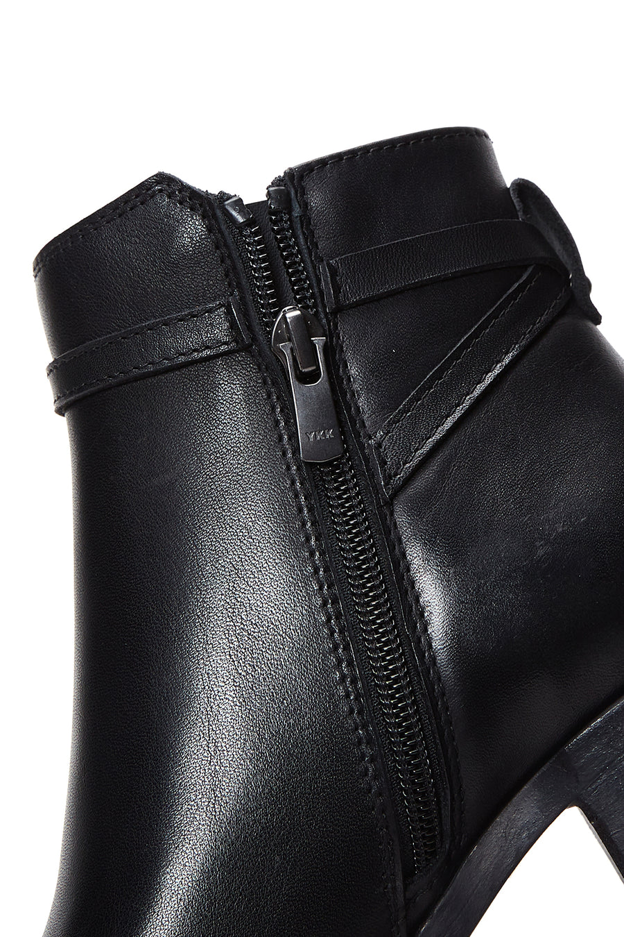 Women's Black Leather Buckle Heeled Boots