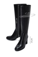 Women's Black Leather Zippered Heeled Boots | Derimod