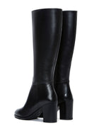 Women's Black Leather Zippered Heeled Boots | Derimod