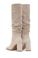 Women's Gray Suede Leather Heeled Boots | Derimod