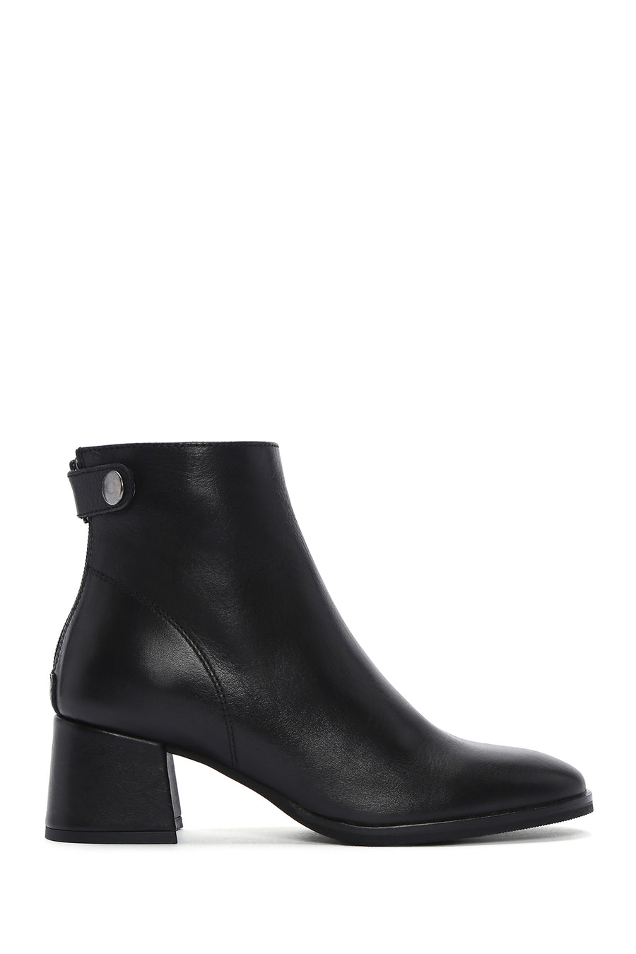 Women's Black Thick Heeled Zippered Leather Boots 23WFD281318 | Derimod
