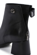 Women's Black Thick Heeled Zippered Leather Boots | Derimod