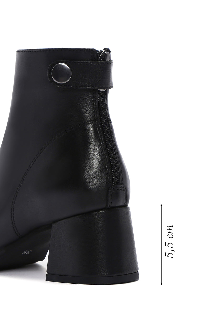 Women's Black Thick Heeled Zippered Leather Boots