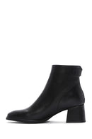 Women's Black Thick Heeled Zippered Leather Boots | Derimod