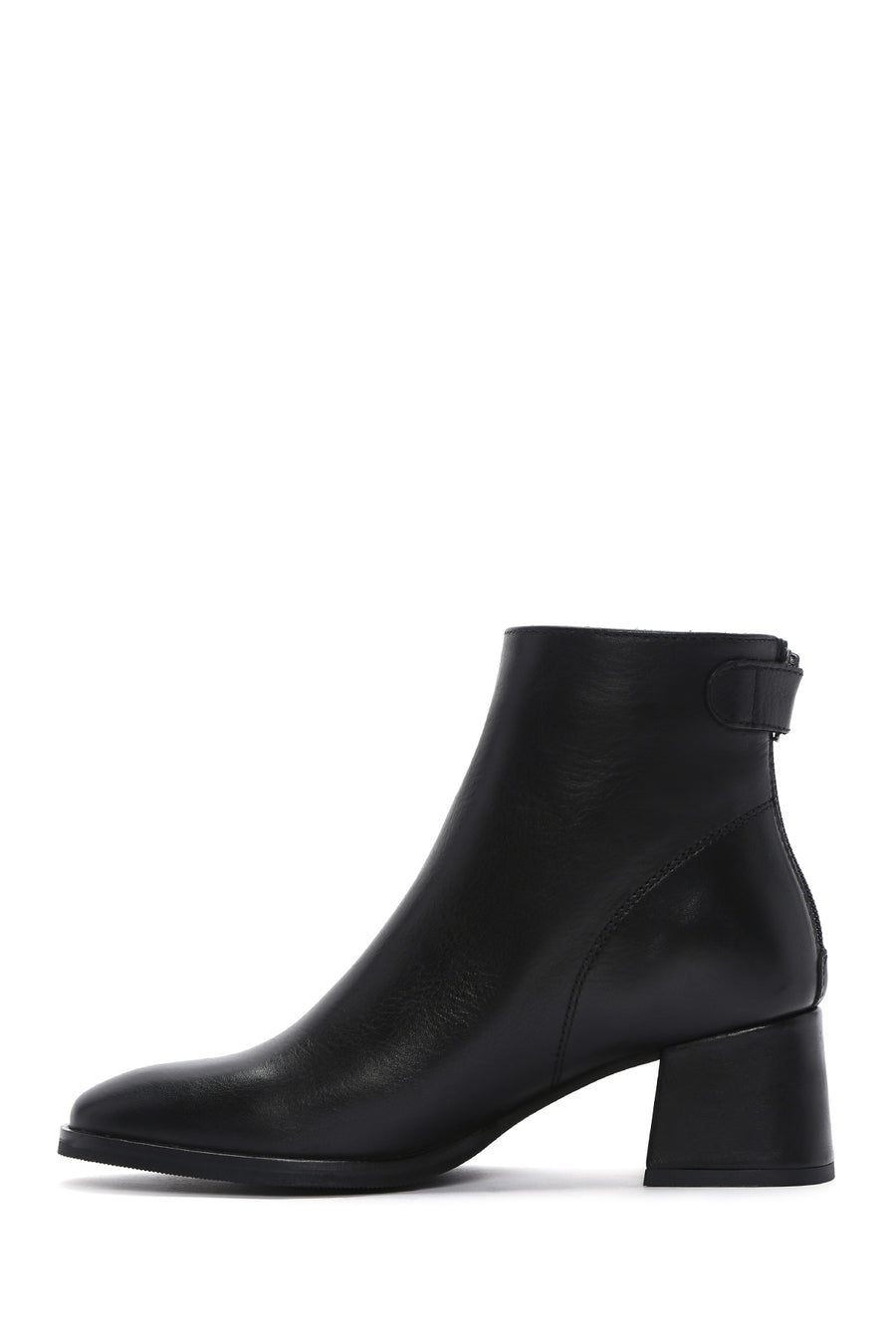 Women's Black Thick Heeled Zippered Leather Boots
