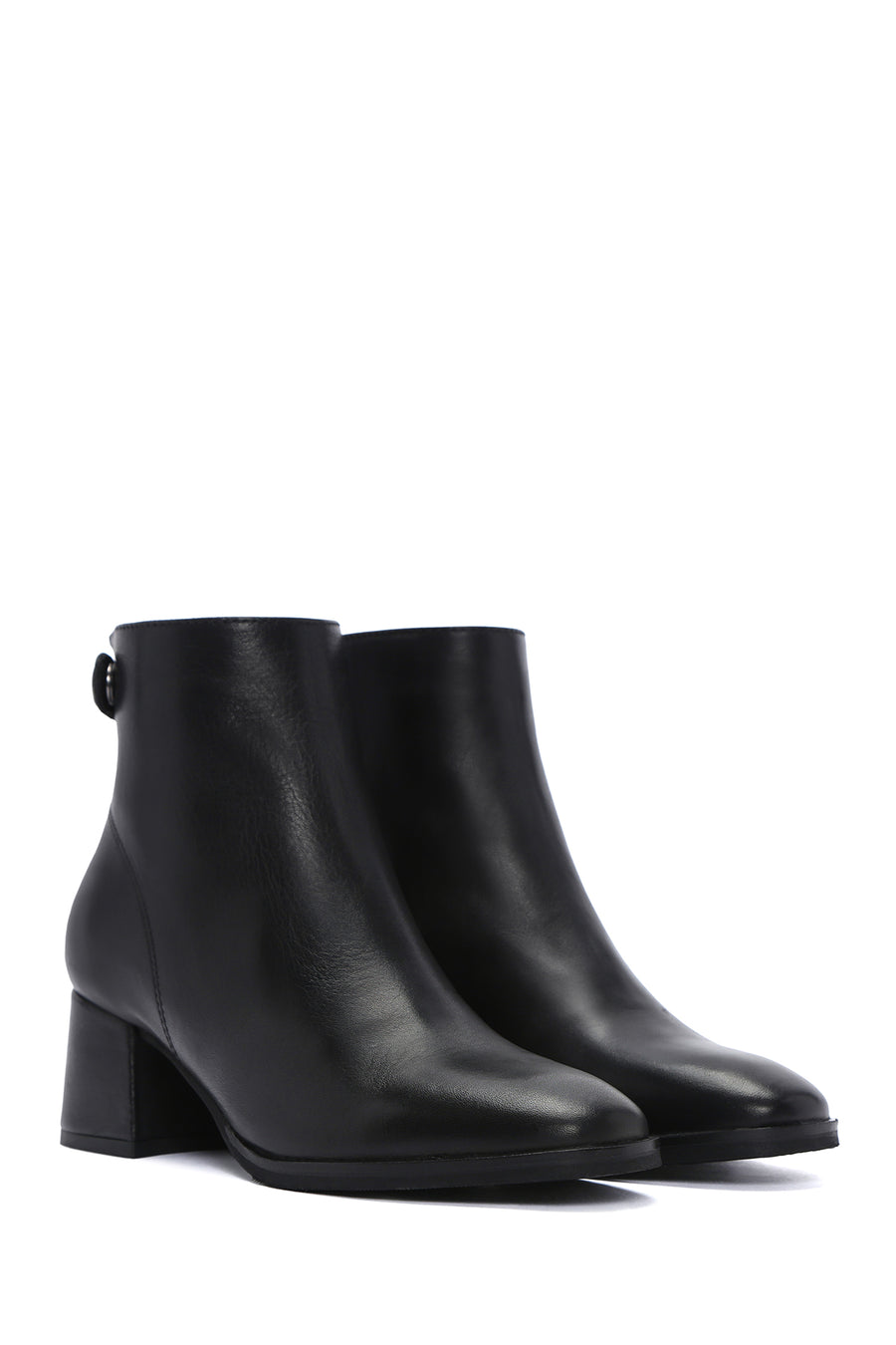 Women's Black Thick Heeled Zippered Leather Boots