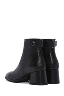 Women's Black Thick Heeled Zippered Leather Boots | Derimod