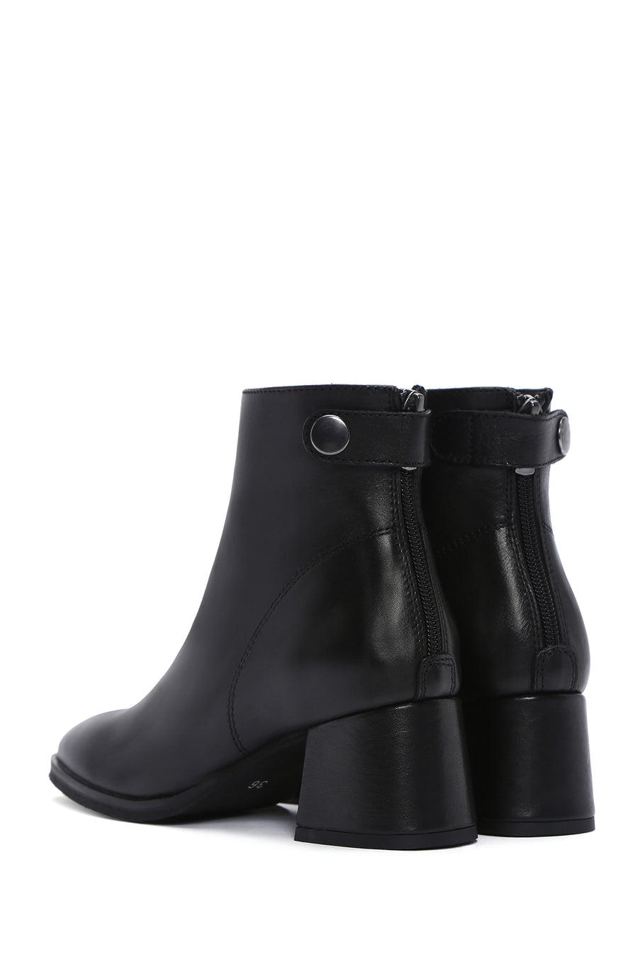 Women's Black Thick Heeled Zippered Leather Boots
