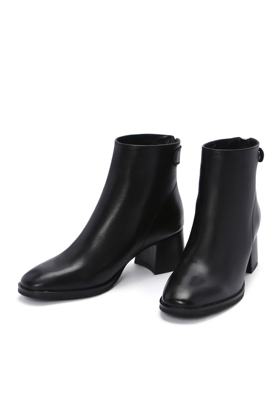 Women's Black Thick Heeled Zippered Leather Boots