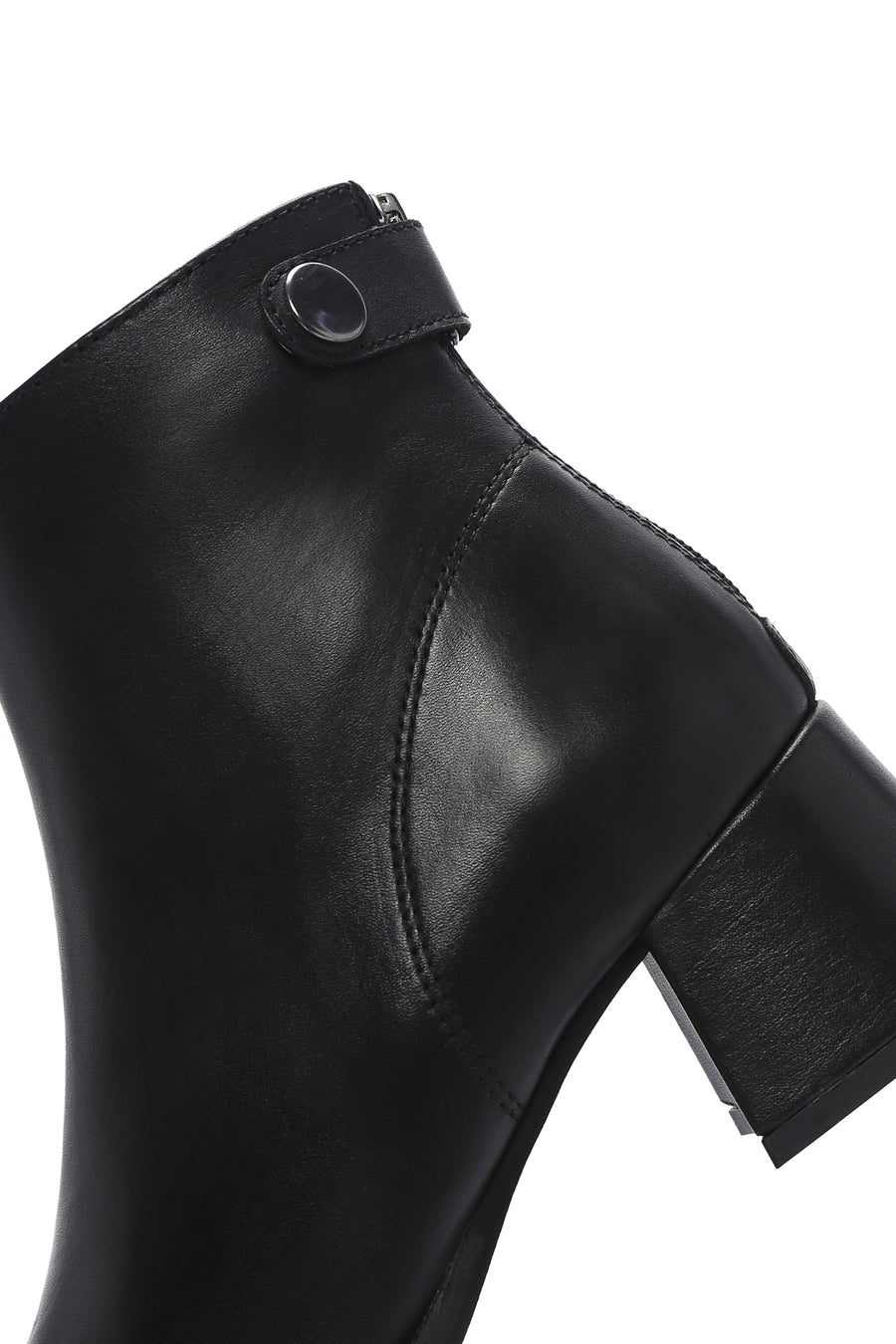 Women's Black Thick Heeled Zippered Leather Boots