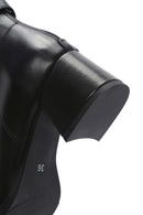 Women's Black Thick Heeled Zippered Leather Boots | Derimod