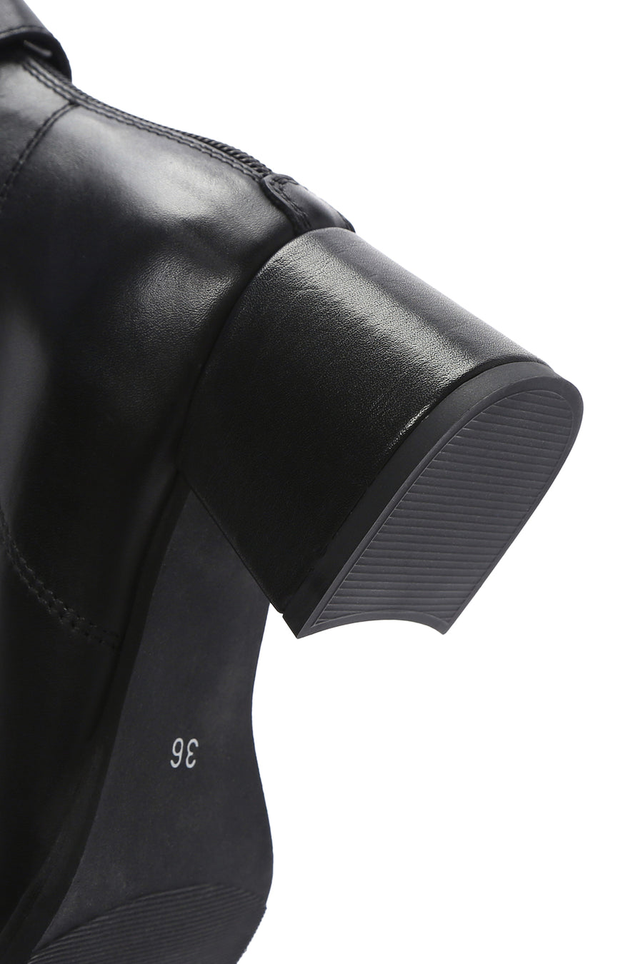 Women's Black Thick Heeled Zippered Leather Boots