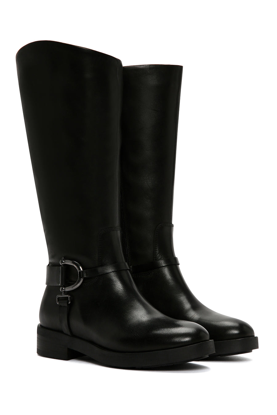 Women's Black Zippered Leather Boots