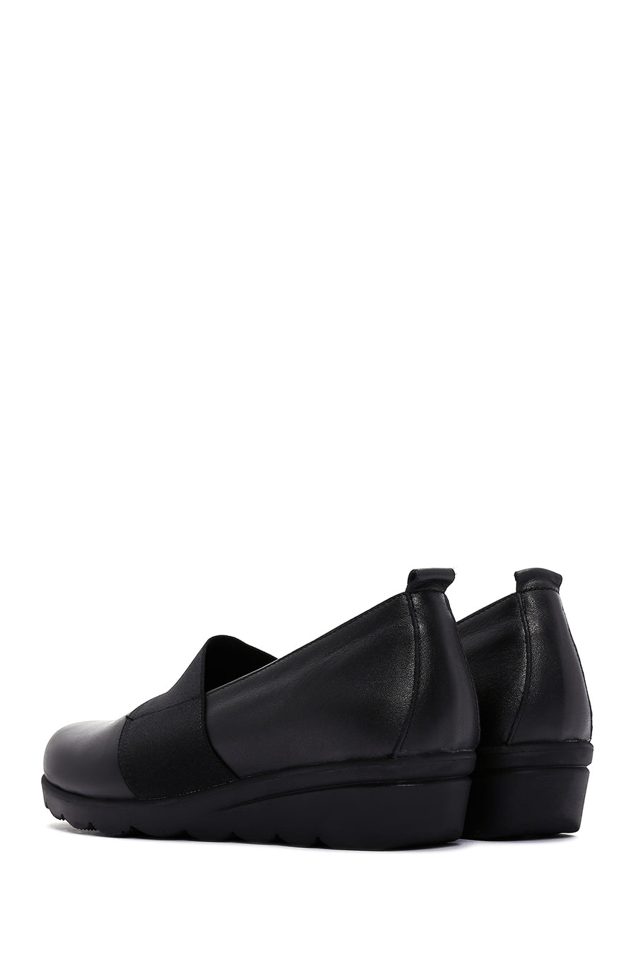 Woman Black Leather Wedge Heel Comfort Shoes