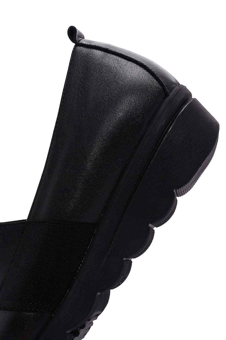 Woman Black Leather Wedge Heel Comfort Shoes