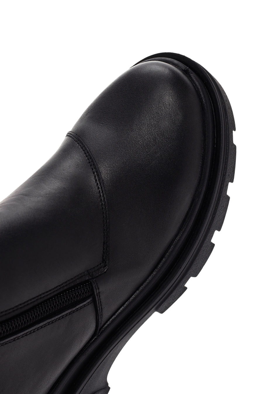 Women's Black Leather Zippered Comfort Boots
