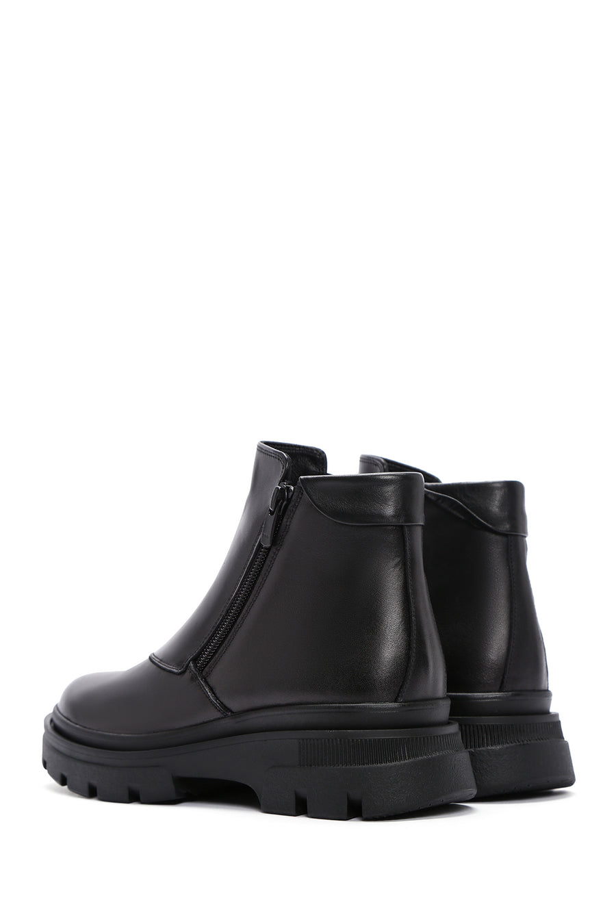 Women's Black Leather Zippered Comfort Boots
