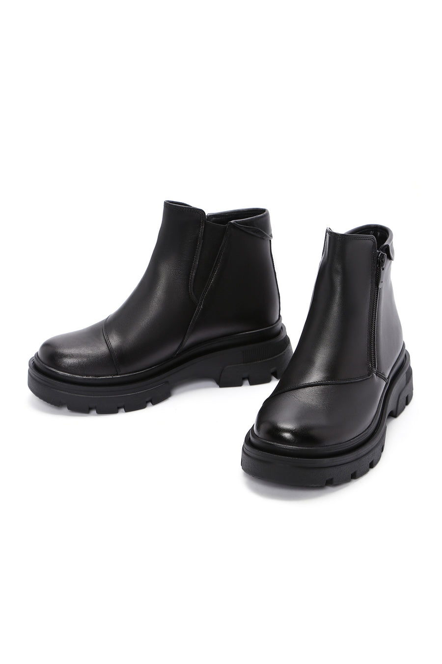 Women's Black Leather Zippered Comfort Boots