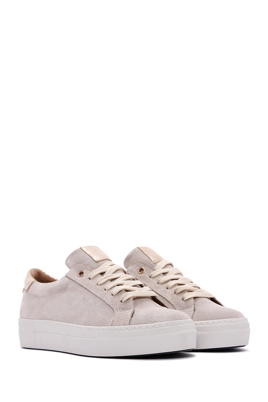 Women's Beige Suede Leather Thick Soled Sneaker