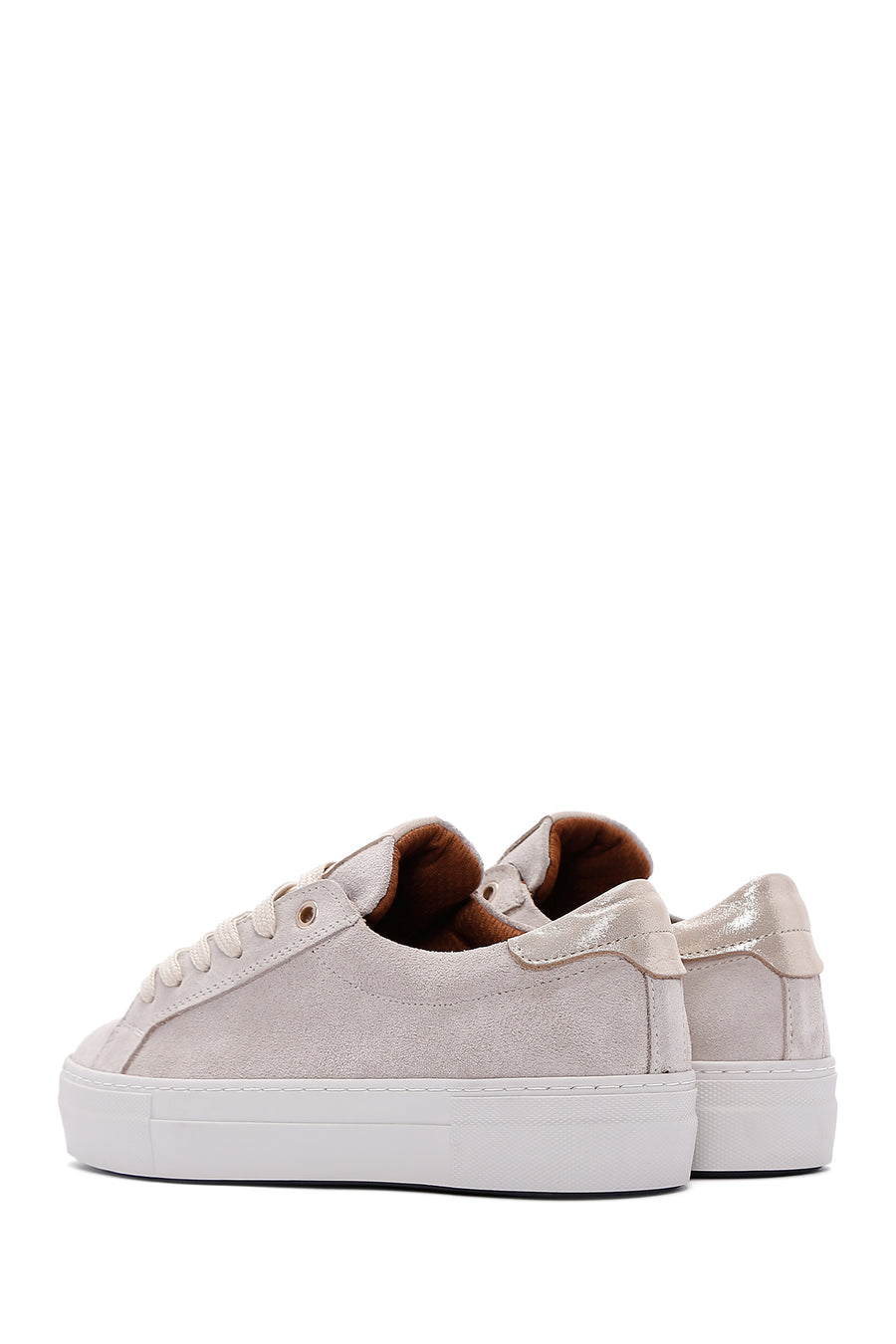 Women's Beige Suede Leather Thick Soled Sneaker