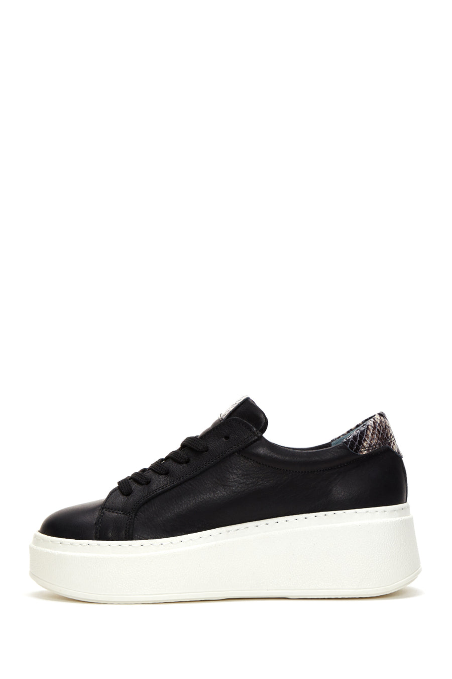 Women's Black Leather Thick Soled Sneaker