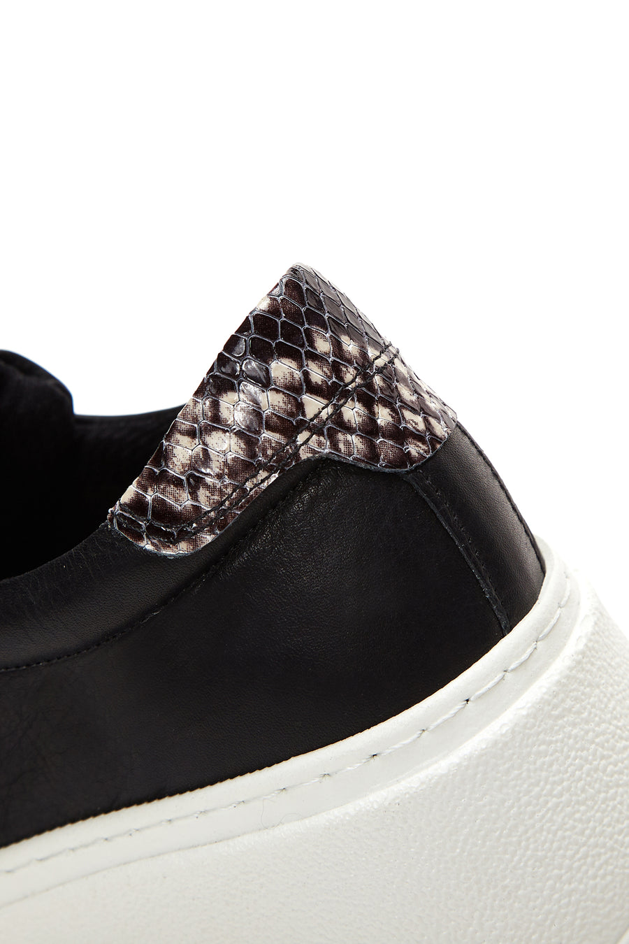Women's Black Leather Thick Soled Sneaker