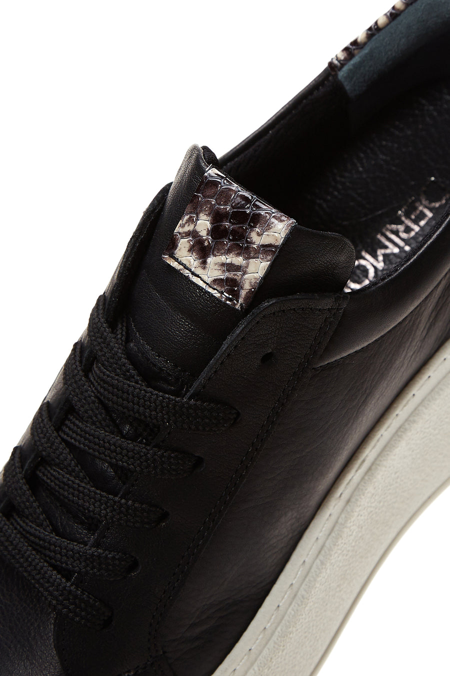 Women's Black Leather Thick Soled Sneaker