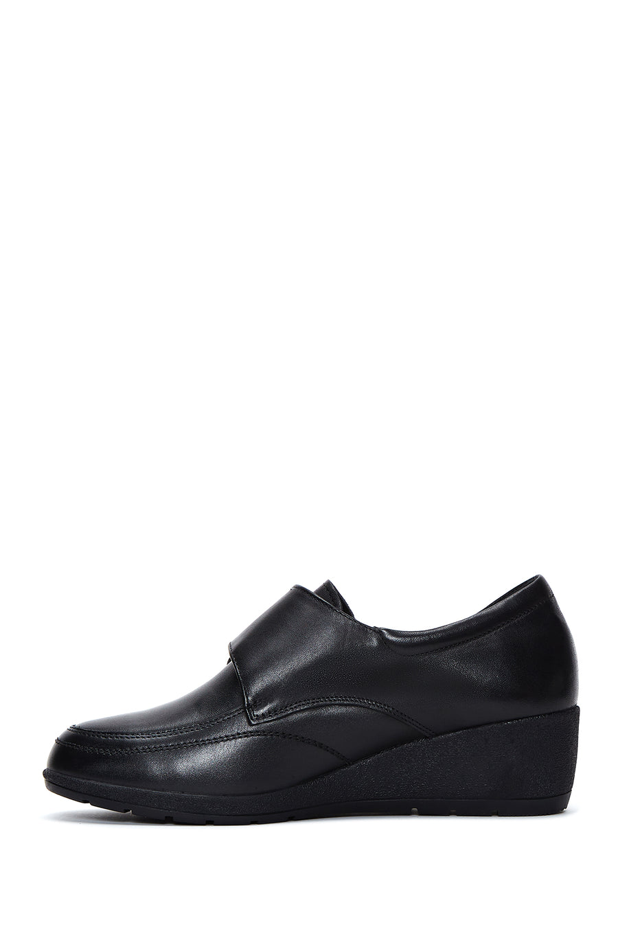 Women's Black Leather Wedge Heel Comfort Shoes