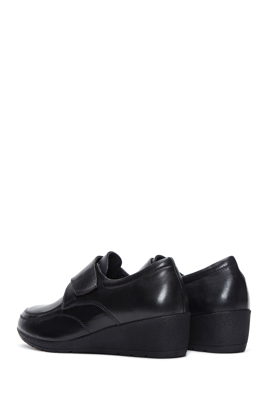 Women's Black Leather Wedge Heel Comfort Shoes