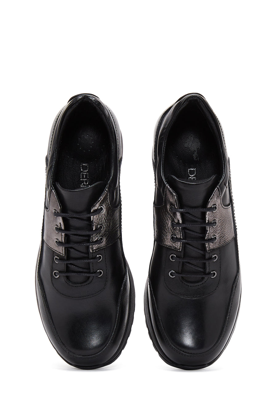 Women's Black Leather Thick Soled Sneaker
