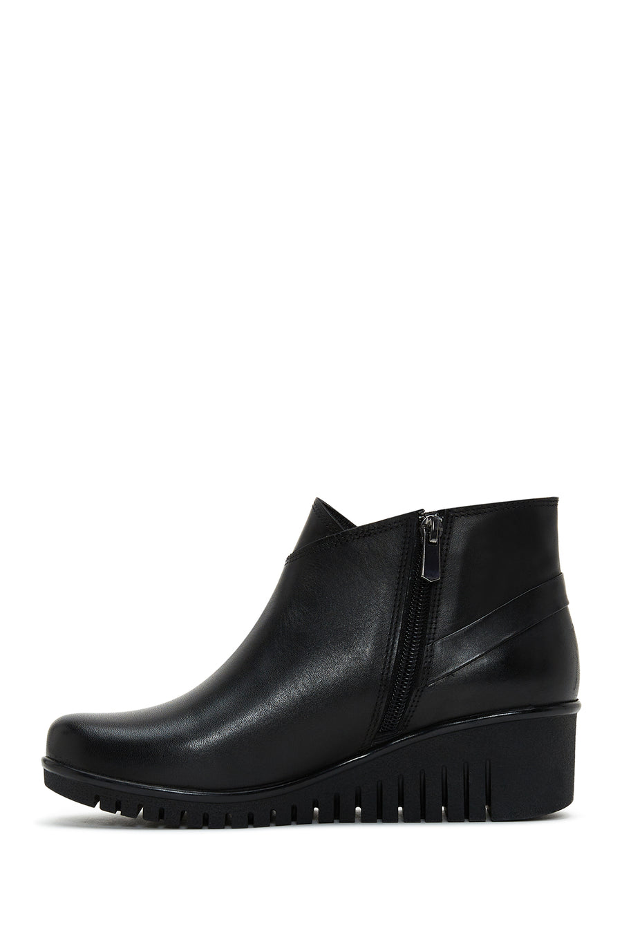 Women's Black Leather Wedge Heel Boots