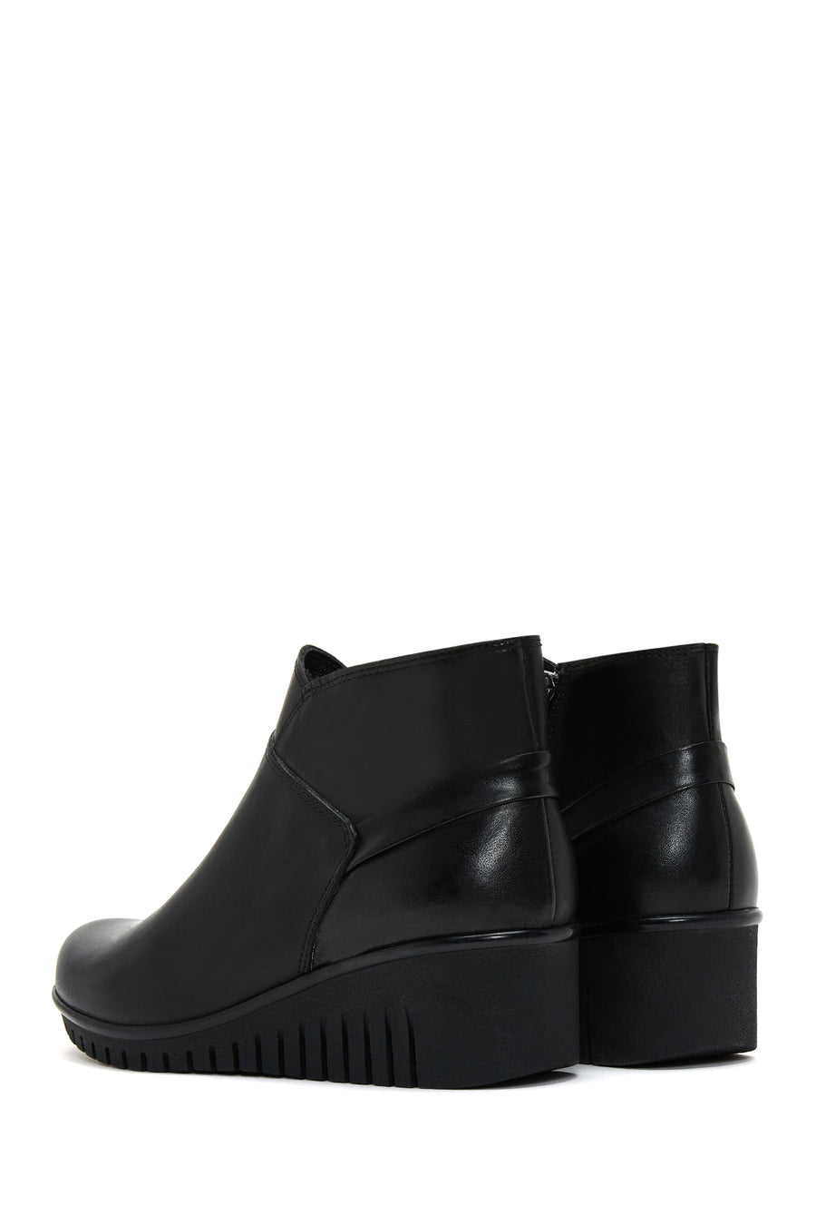 Women's Black Leather Wedge Heel Boots