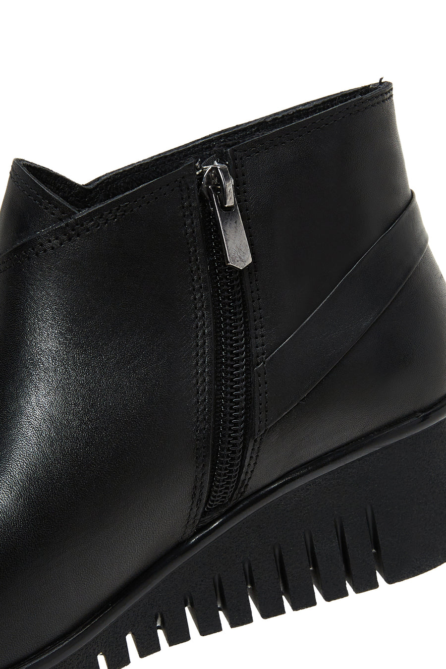 Women's Black Leather Wedge Heel Boots