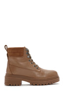 Women's Tan Zippered Leather Boots | Derimod