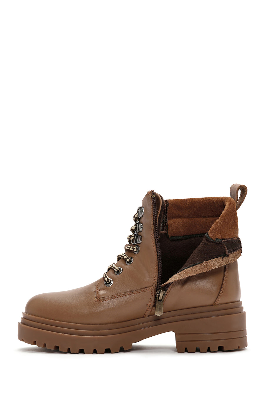 Women's Tan Zippered Leather Boots