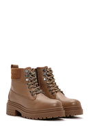 Women's Tan Zippered Leather Boots | Derimod