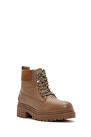 Women's Tan Zippered Leather Boots | Derimod