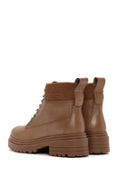 Women's Tan Zippered Leather Boots | Derimod
