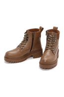 Women's Tan Zippered Leather Boots | Derimod